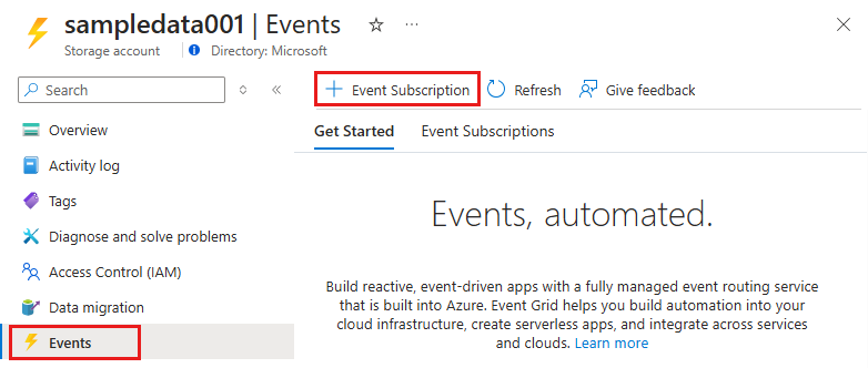 Adding Event Subscription in Azure